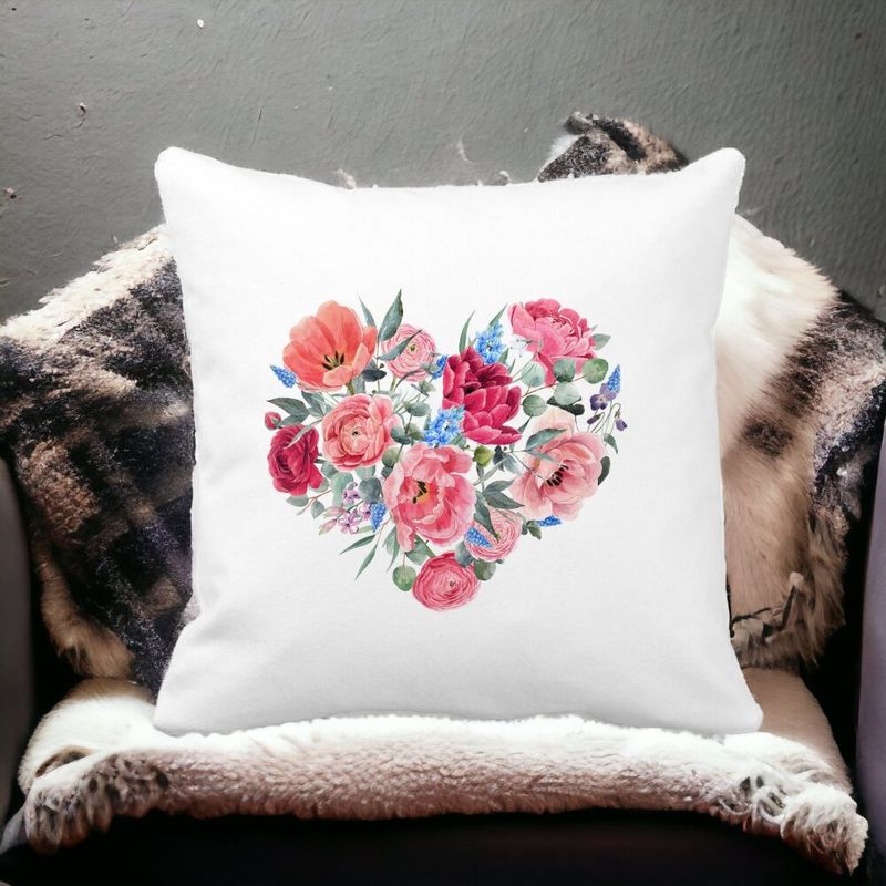 Casa si Gradina - Textile si covoare - Perne si pilote - Perne decorative - Perna Decorativa, Heart of Flowers, 40x40 cm, Alb mat, Husa Detasabila, Burduf - Infinity.ro