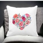 Casa si Gradina - Textile si covoare - Perne si pilote - Perne decorative - Perna Decorativa, Heart of Flowers, 40x40 cm, Alb mat, Husa Detasabila, Burduf - Infinity.ro
