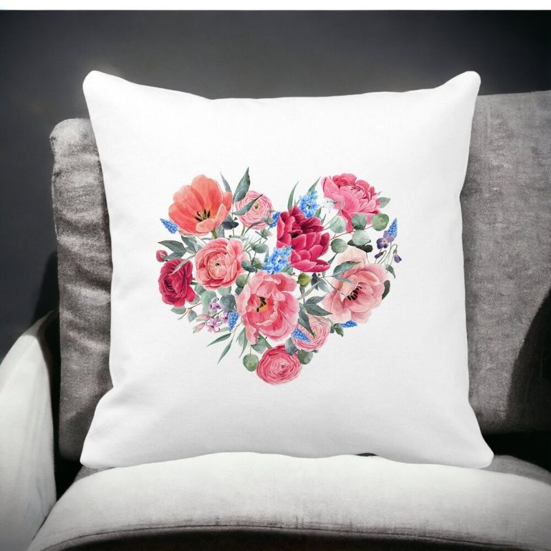 Casa si Gradina - Textile si covoare - Perne si pilote - Perne decorative - Perna Decorativa, Heart of Flowers, 40x40 cm, Alb mat, Husa Detasabila, Burduf - Infinity.ro