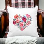 Casa si Gradina - Textile si covoare - Perne si pilote - Perne decorative - Perna Decorativa, Heart of Flowers, 40x40 cm, Alb mat, Husa Detasabila, Burduf - Infinity.ro