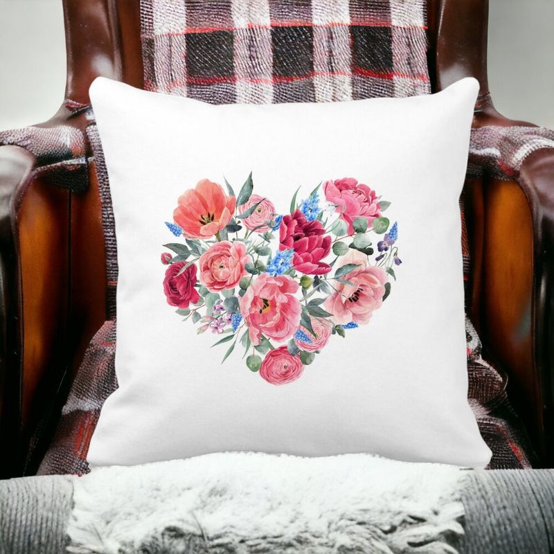 Casa si Gradina - Textile si covoare - Perne si pilote - Perne decorative - Perna Decorativa, Heart of Flowers, 40x40 cm, Alb mat, Husa Detasabila, Burduf - Infinity.ro
