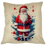 Casa si Gradina - Textile si covoare - Perne si pilote - Perne decorative - Perna Decorativa cu Mos Craciun 2, 40x40 cm, Husa Detasabila, Burduf - Infinity.ro