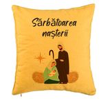 Casa si Gradina - Textile si covoare - Perne si pilote - Perne decorative - Perna Decorativa cu tematica de Craciun, Sarbatoarea Nasterii 1, 40x40 cm, Galben, Husa Detasabila, Burduf - Infinity.ro