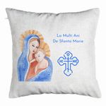 Casa si Gradina - Textile si covoare - Perne si pilote - Perne decorative - Perna Decorativa, Model La multi ani de Sfanta Maria, 40x40 cm, Alb Murdar, Husa Detasabila, Burduf - Infinity.ro