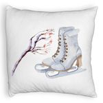 Casa si Gradina - Textile si covoare - Perne si pilote - Perne decorative - Perna Decorativa Fluffy de Craciun, Patine gheata, 1, 40x40 cm, Alb, Husa Detasabila, Burduf - Infinity.ro