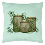 Casa si Gradina - Textile si covoare - Perne si pilote - Perne decorative - Perna Decorativa cu tematica de Craciun, Lumanari, 6, 40x40 cm, Verde Menta, Husa Detasabila, Burduf - Infinity.ro