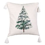 Casa si Gradina - Textile si covoare - Perne si pilote - Perne decorative - Perna Decorativa cu Franjuri cu tematica de Craciun, Brad 2, 45x45 cm, Ecru, Cu fermoar - Infinity.ro