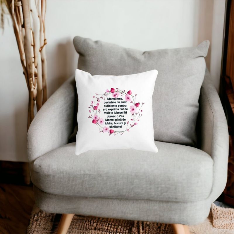 Casa si Gradina - Textile si covoare - Perne si pilote - Perne decorative - Perna Decorativa cu Model pentru Mama cu text 40x40 cm, Alb mat, Husa Detasabila, Burduf - Infinity.ro