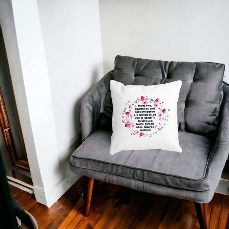 Casa si Gradina - Textile si covoare - Perne si pilote - Perne decorative - Perna Decorativa cu Model pentru Mama cu text 40x40 cm, Alb mat, Husa Detasabila, Burduf - Infinity.ro