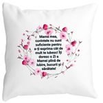 Casa si Gradina - Textile si covoare - Perne si pilote - Perne decorative - Perna Decorativa cu Model pentru Mama cu text 40x40 cm, Alb mat, Husa Detasabila, Burduf - Infinity.ro