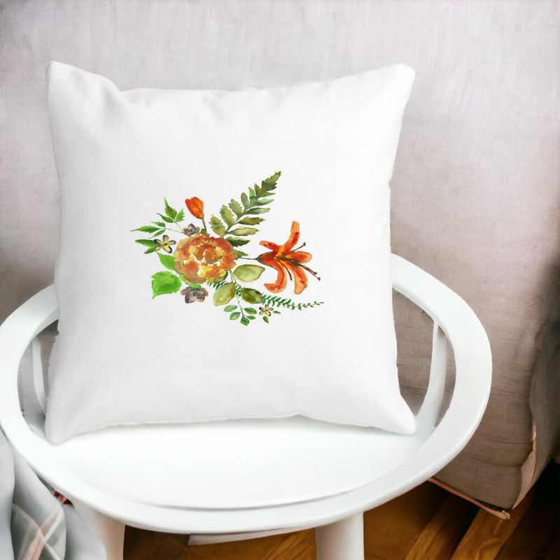 Casa si Gradina - Textile si covoare - Perne si pilote - Perne decorative - Perna Decorativa Patrata Florale, 40x40 cm, Alb mat, Husa Detasabila, Burduf - Infinity.ro