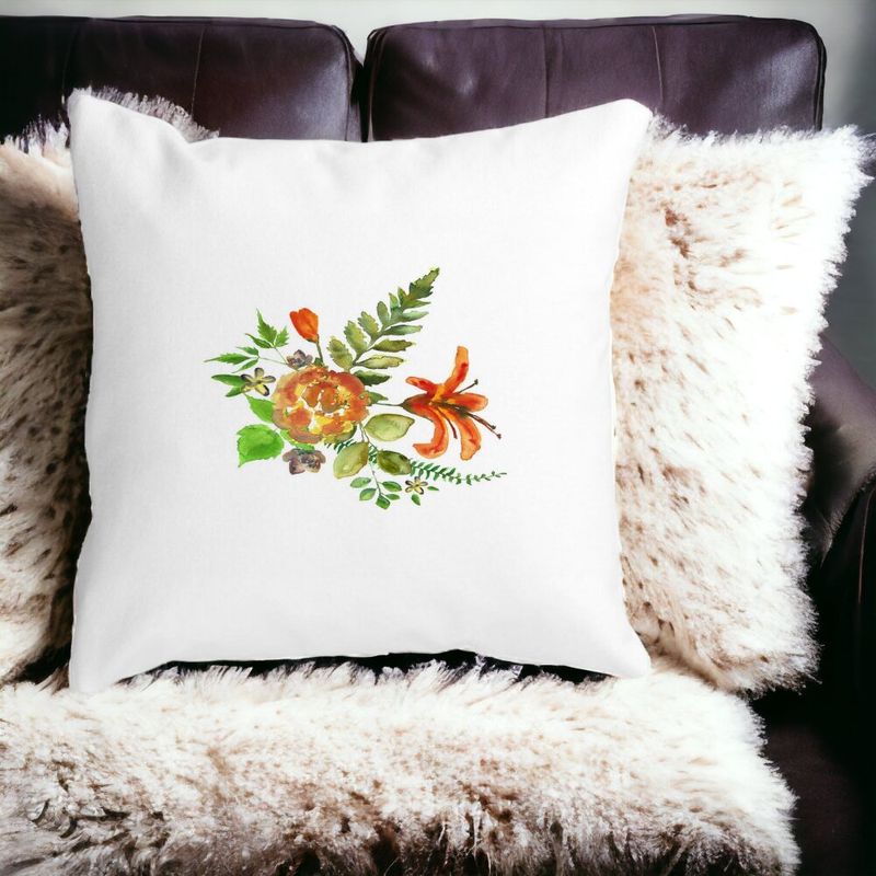 Casa si Gradina - Textile si covoare - Perne si pilote - Perne decorative - Perna Decorativa Patrata Florale, 40x40 cm, Alb mat, Husa Detasabila, Burduf - Infinity.ro