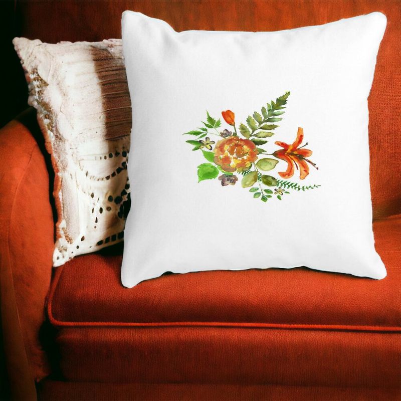 Casa si Gradina - Textile si covoare - Perne si pilote - Perne decorative - Perna Decorativa Patrata Florale, 40x40 cm, Alb mat, Husa Detasabila, Burduf - Infinity.ro