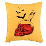 Casa si Gradina - Textile si covoare - Perne si pilote - Perne decorative - Perna Decorativa cu motiv Sticla Craniu de Halloween 1, 40x40 cm, Galben, Husa Detasabila, Burduf - Infinity.ro