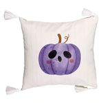 Casa si Gradina - Textile si covoare - Perne si pilote - Perne decorative - Perna Decorativa cu Franjuri cu motiv de Halloween 10, 45x45 cm, Ecru, Cu fermoar - Infinity.ro