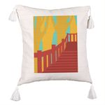 Casa si Gradina - Textile si covoare - Perne si pilote - Perne decorative - Perna Decorativa cu Franjuri, Model Bridge Art, 45x45 cm, Ecru, Cu fermoar - Infinity.ro