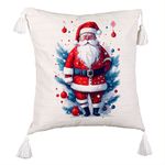Casa si Gradina - Textile si covoare - Perne si pilote - Perne decorative - Perna Decorativa cu Franjuri cu Mos Craciun 2, 45x45 cm, Ecru, Cu fermoar - Infinity.ro
