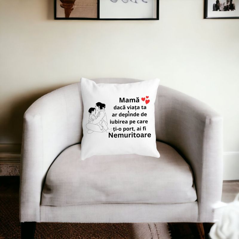 Casa si Gradina - Textile si covoare - Perne si pilote - Perne decorative - Perna Decorativa pentru Mama 5,40x40 cm, Alb mat, Husa Detasabila, Burduf - Infinity.ro