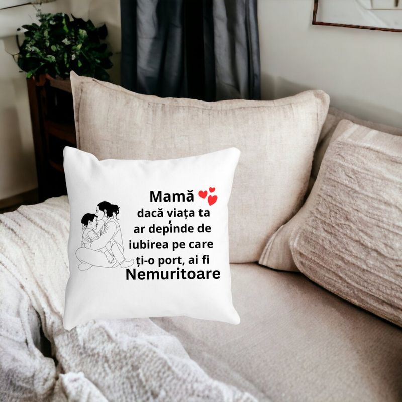 Casa si Gradina - Textile si covoare - Perne si pilote - Perne decorative - Perna Decorativa pentru Mama 5,40x40 cm, Alb mat, Husa Detasabila, Burduf - Infinity.ro