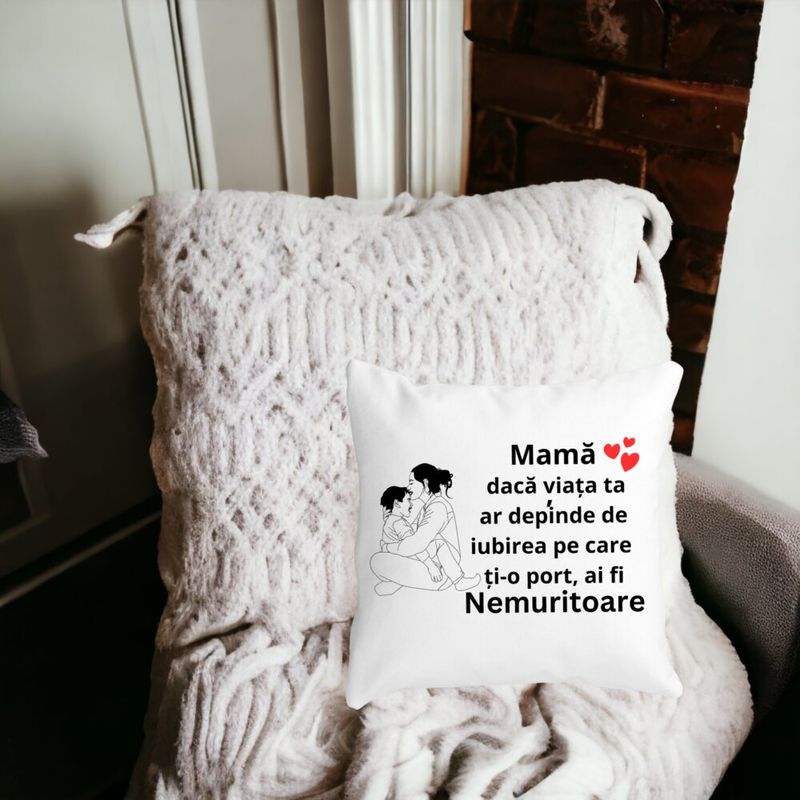 Casa si Gradina - Textile si covoare - Perne si pilote - Perne decorative - Perna Decorativa pentru Mama 5,40x40 cm, Alb mat, Husa Detasabila, Burduf - Infinity.ro