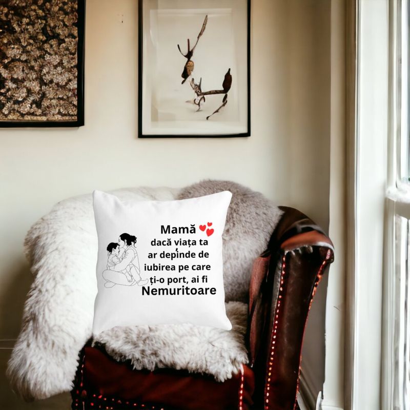 Casa si Gradina - Textile si covoare - Perne si pilote - Perne decorative - Perna Decorativa pentru Mama 5,40x40 cm, Alb mat, Husa Detasabila, Burduf - Infinity.ro