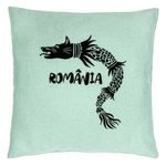 Casa si Gradina - Textile si covoare - Perne si pilote - Perne decorative - Perna Decorativa, Model Lup Dacic Romania, 40x40 cm, Verde Menta, Husa Detasabila, Burduf - Infinity.ro