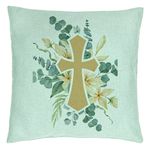 Casa si Gradina - Textile si covoare - Perne si pilote - Perne decorative - Perna Decorativa, Model Florala cu Cruce, 40x40 cm, Verde Menta, Husa Detasabila, Burduf - Infinity.ro