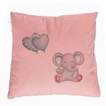 Casa si Gradina - Textile si covoare - Perne si pilote - Perne decorative - Perna Decorativa, Model Elefant si baloane in forma de inimioare, 40x40 cm, Roz, Husa Detasabila, Burduf - Infinity.ro