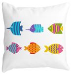 Casa si Gradina - Textile si covoare - Perne si pilote - Perne decorative - Perna Decorativa Patrata cu Pesti Multicolor, 40x40 cm, Alb mat, Husa Detasabila, Burduf - Infinity.ro