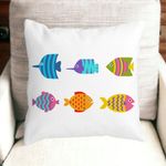 Casa si Gradina - Textile si covoare - Perne si pilote - Perne decorative - Perna Decorativa Patrata cu Pesti Multicolor, 40x40 cm, Alb mat, Husa Detasabila, Burduf - Infinity.ro