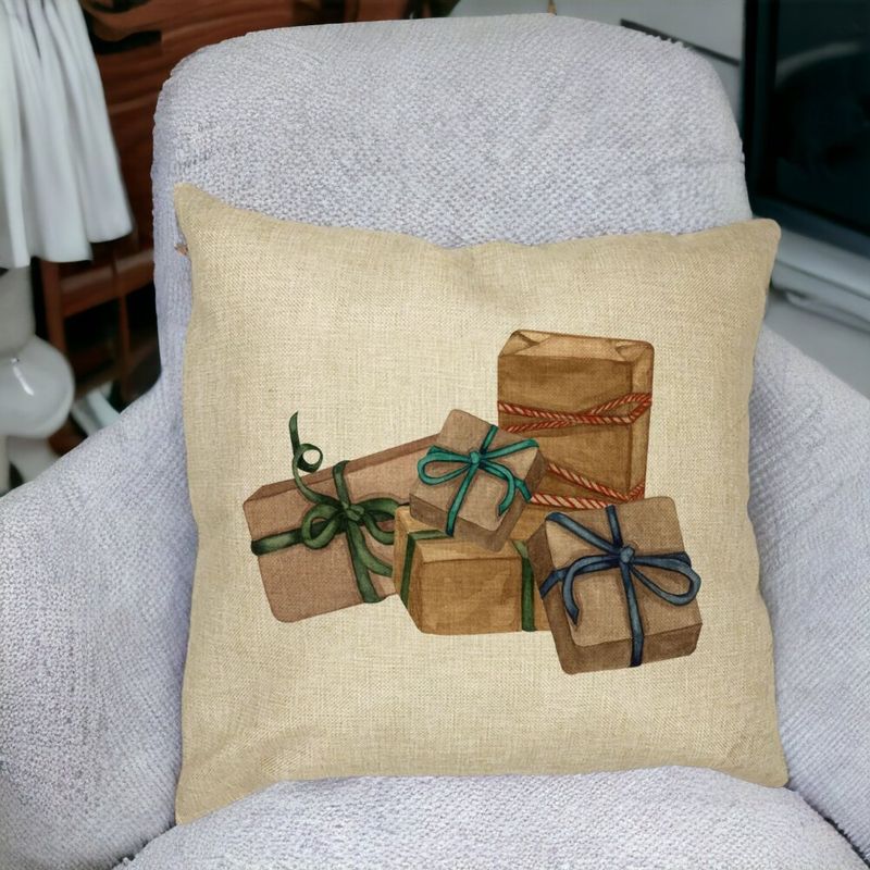 Casa si Gradina - Textile si covoare - Perne si pilote - Perne decorative - Perna Decorativa cu tematica de Craciun, Cadouri, 40x40 cm, Husa Detasabila, Burduf - Infinity.ro