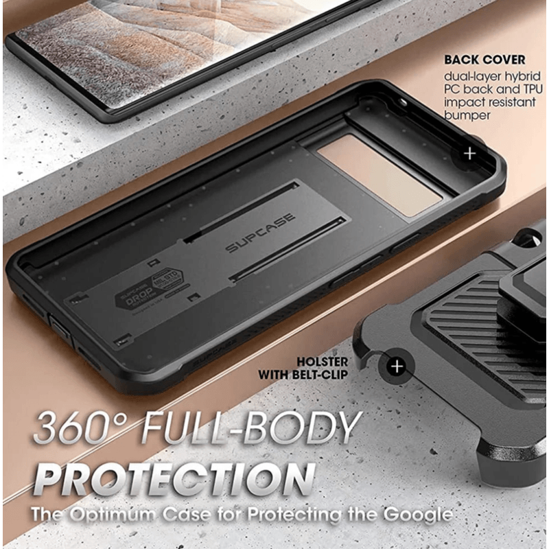 Laptop, Telefoane si Tablete - Telefoane mobile si accesorii - Accesorii Telefoane - Huse telefoane - Kit protectie pentru Google Pixel 7cu Husa 360° si toc de protectie Hyper Rigid Supacase Unicorn Beetle, Negru - Infinity.ro