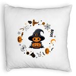 Casa si Gradina - Textile si covoare - Perne si pilote - Perne decorative - Perna Decorativa Fluffy cu motiv de Halloween 7, 40x40 cm, Alb, Husa Detasabila, Burduf - Infinity.ro
