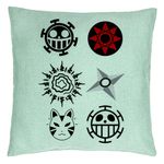 Casa si Gradina - Textile si covoare - Perne si pilote - Perne decorative - Perna Decorativa cu Naruto symbols, 40x40 cm, Verde Menta, Husa Detasabila, Burduf - Infinity.ro