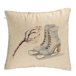 Casa si Gradina - Textile si covoare - Perne si pilote - Perne decorative - Perna Decorativa de Craciun, Patine gheata, 1, 40x40 cm, Bej, Husa Detasabila, Burduf - Infinity.ro