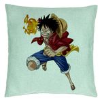 Casa si Gradina - Textile si covoare - Perne si pilote - Perne decorative - Perna Decorativa cu One Piece Luffy, 40x40 cm, Verde Menta, Husa Detasabila, Burduf - Infinity.ro