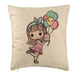 Casa si Gradina - Textile si covoare - Perne si pilote - Perne decorative - Perna Decorativa, Model Happy Girl, 40x40 cm, Bej, Husa Detasabila, Burduf - Infinity.ro