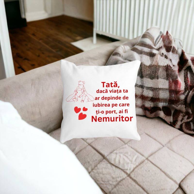 Casa si Gradina - Textile si covoare - Perne si pilote - Perne decorative - Perna Decorativa pentru Tata 2,40x40 cm, Alb mat, Husa Detasabila, Burduf - Infinity.ro