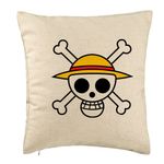 Casa si Gradina - Textile si covoare - Perne si pilote - Perne decorative - Perna Decorativa cu One Piece, 40x40 cm, Bej, Husa Detasabila, Burduf - Infinity.ro