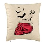 Casa si Gradina - Textile si covoare - Perne si pilote - Perne decorative - Perna Decorativa cu motiv Sticla Craniu de Halloween 1, 40x40 cm, Bej, Husa Detasabila, Burduf - Infinity.ro
