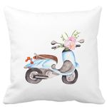 Casa si Gradina - Textile si covoare - Perne si pilote - Perne decorative - Perna Decorativa Patrata Flower Bike, 40x40 cm, Alb mat, Husa Detasabila, Burduf - Infinity.ro