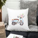 Casa si Gradina - Textile si covoare - Perne si pilote - Perne decorative - Perna Decorativa Patrata Flower Bike, 40x40 cm, Alb mat, Husa Detasabila, Burduf - Infinity.ro