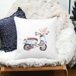 Casa si Gradina - Textile si covoare - Perne si pilote - Perne decorative - Perna Decorativa Patrata Flower Bike, 40x40 cm, Alb mat, Husa Detasabila, Burduf - Infinity.ro