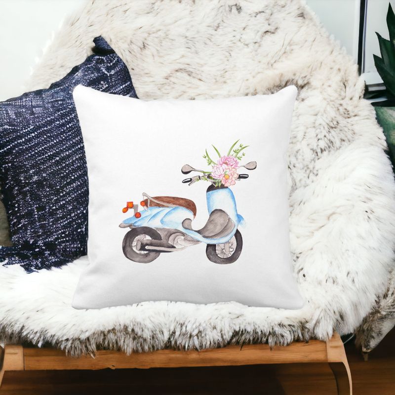 Casa si Gradina - Textile si covoare - Perne si pilote - Perne decorative - Perna Decorativa Patrata Flower Bike, 40x40 cm, Alb mat, Husa Detasabila, Burduf - Infinity.ro