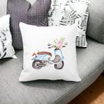 Casa si Gradina - Textile si covoare - Perne si pilote - Perne decorative - Perna Decorativa Patrata Flower Bike, 40x40 cm, Alb mat, Husa Detasabila, Burduf - Infinity.ro