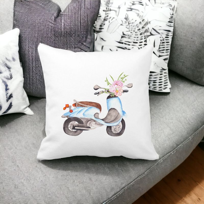 Casa si Gradina - Textile si covoare - Perne si pilote - Perne decorative - Perna Decorativa Patrata Flower Bike, 40x40 cm, Alb mat, Husa Detasabila, Burduf - Infinity.ro