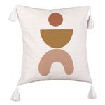 Casa si Gradina - Textile si covoare - Perne si pilote - Perne decorative - Perna Decorativa cu Franjuri, Model Abstract Creativ 7, 45x45 cm, Ecru, Cu fermoar - Infinity.ro