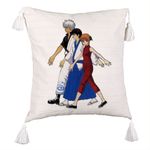 Casa si Gradina - Textile si covoare - Perne si pilote - Perne decorative - Perna Decorativa cu Franjuri cu Gintama, 45x45 cm, Ecru, Cu fermoar - Infinity.ro