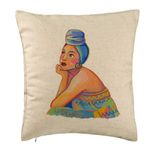 Casa si Gradina - Textile si covoare - Perne si pilote - Perne decorative - Perna Decorativa, Model African Fashion, 40x40 cm, Bej, Husa Detasabila, Burduf - Infinity.ro