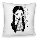 Casa si Gradina - Textile si covoare - Perne si pilote - Perne decorative - Perna Decorativa Fluffy, Model Wednesday Addams 7, 40x40 cm, Alb, Husa Detasabila, Burduf - Infinity.ro